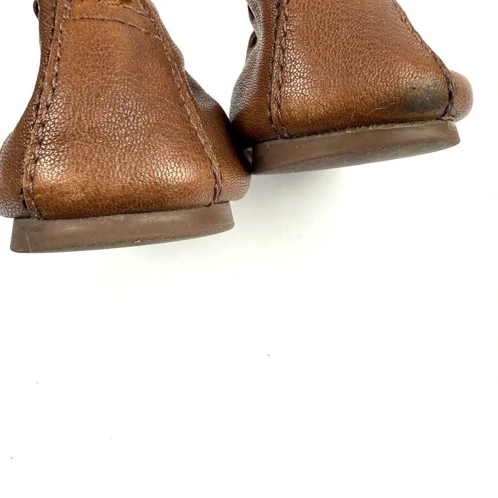 Tory Burch Abbey Flats 6.5 Brown Snakeskin Cap Toe Leather‎ Slip On Gold Logo
